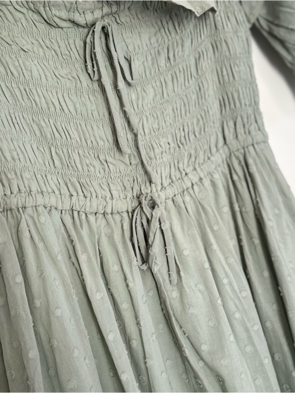 Sage Green Swiss Dot Smocked Midi Dress size Large New nwt Country Cottage c53 - Picture 6 of 16